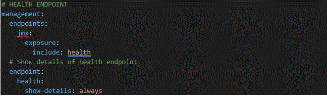 Setting the healthcase endpoing in application YML file
