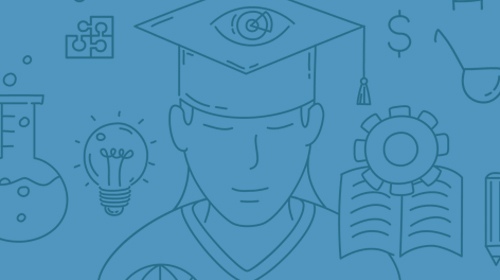 A university graduate icon with different lab artefacts symbolizing the importance of IP for research