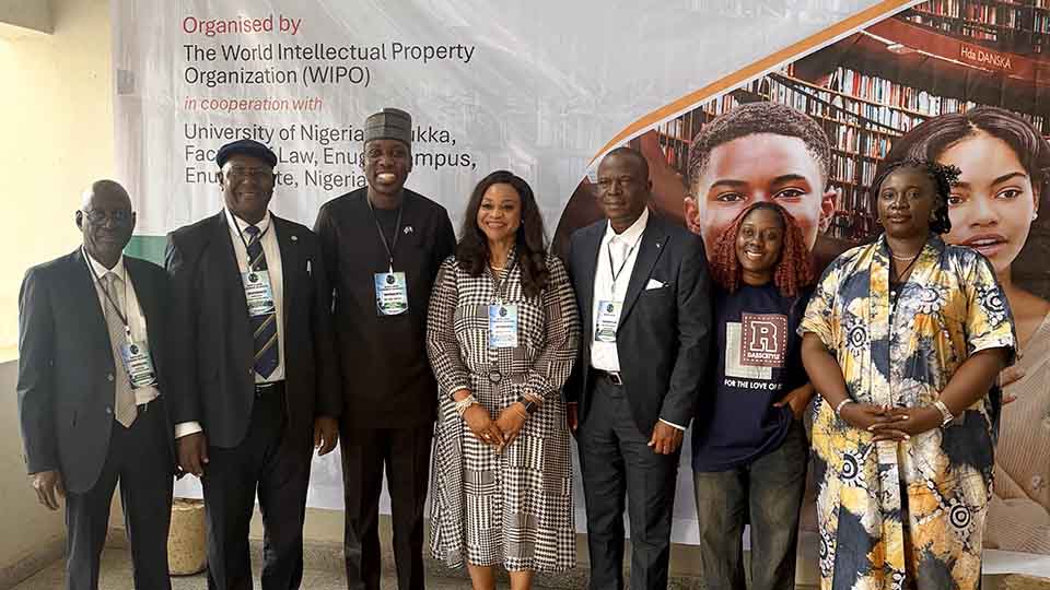 Smiling participants and a facilitator posing together for a selfie during the WIPO-Nigeria Summer School 2026, with some making peace signs